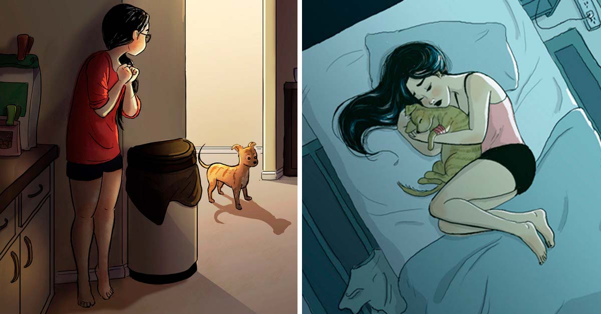 Este artista plasma en dibujos la hermosa experiencia de vivir sola con un perrito