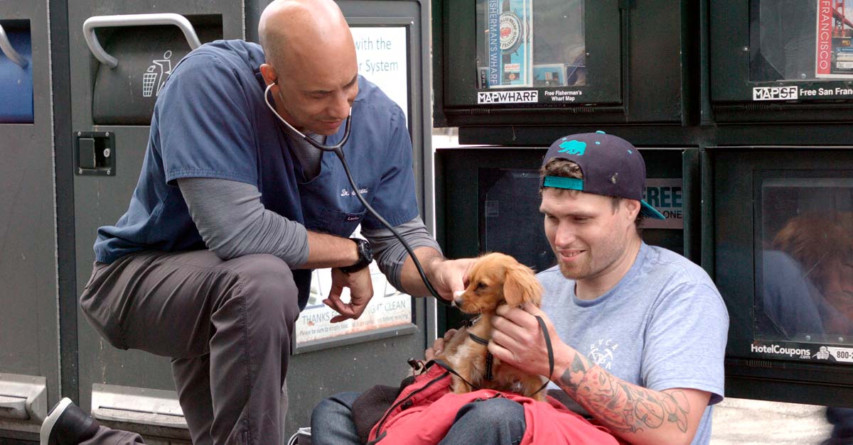 Este veterinario va por las calles atendiendo a los animalitos de personas sin hogar